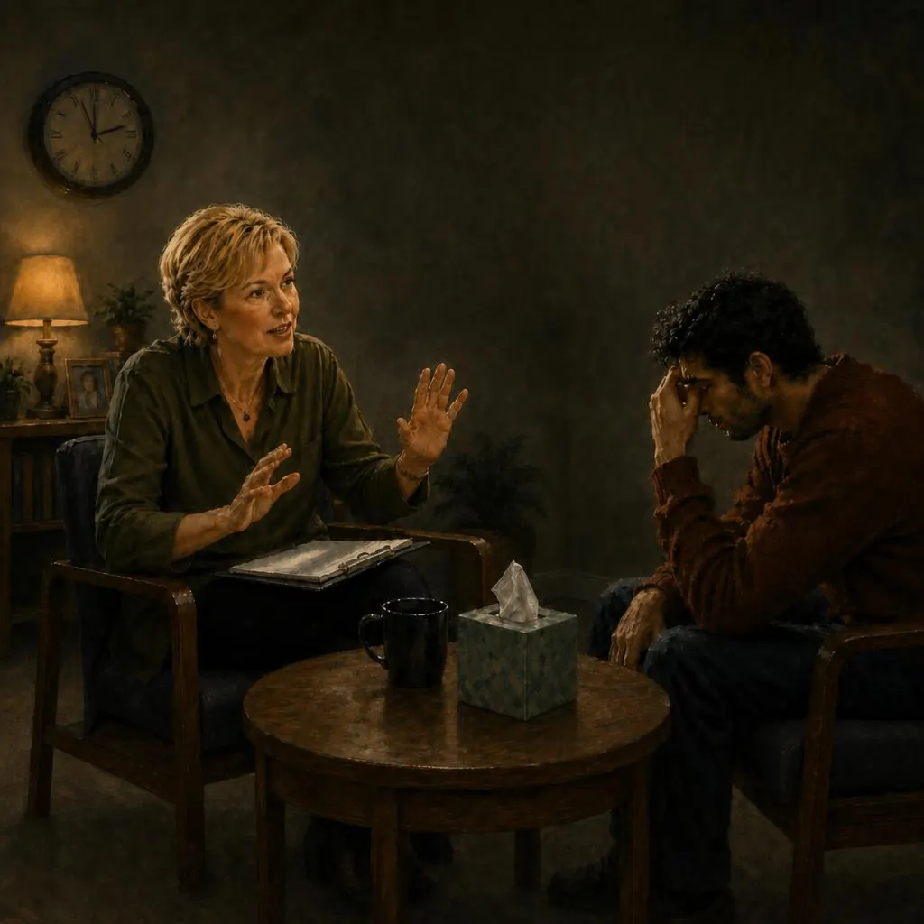 Illustration: two colleagues in armchairs, leaning in, mid-conversation
